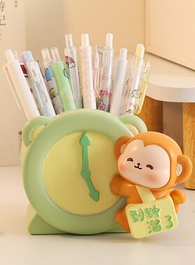 2026创新新款小猴笔筒学生桌面收纳整理大容量树脂摆件 书房装饰