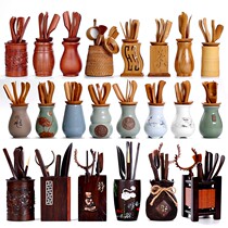 Black sandalwood six gentlemen complete set of bamboo solid wood combined ceramic green porcelain qigong tea with tea ceremony accessories tea clip