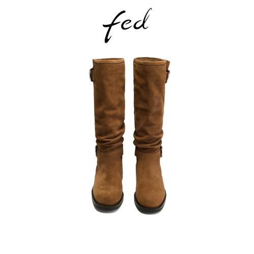 fed粗跟堆堆靴冬季新款女靴皮带时装靴骑士长靴女款S1107-YAB310 - 图1