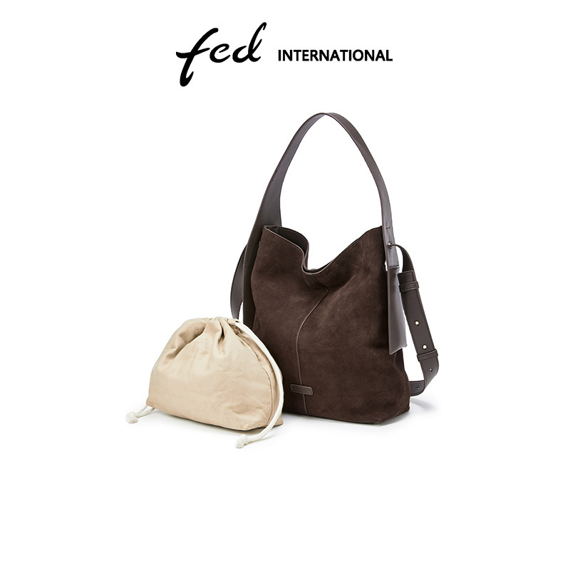 fed麂皮反绒磨砂皮女包单肩斜垮包水桶包腋下包托特包包BFA9095A,淘宝优惠券,粉丝福利购,淘宝优惠卷