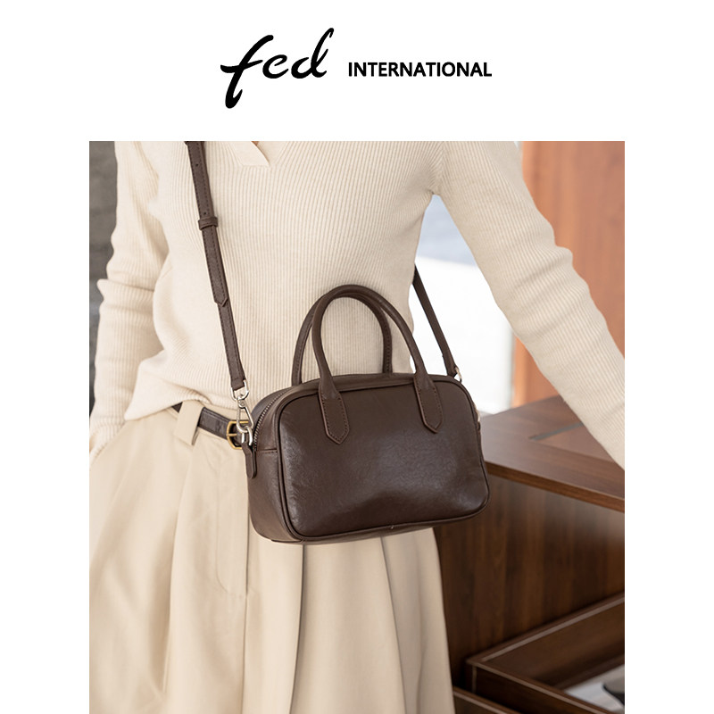 fed头层牛皮真皮女包仿植鞣斜挎包单肩包休闲波士顿包包BFA9145,淘宝优惠券,粉丝福利购,淘宝优惠卷