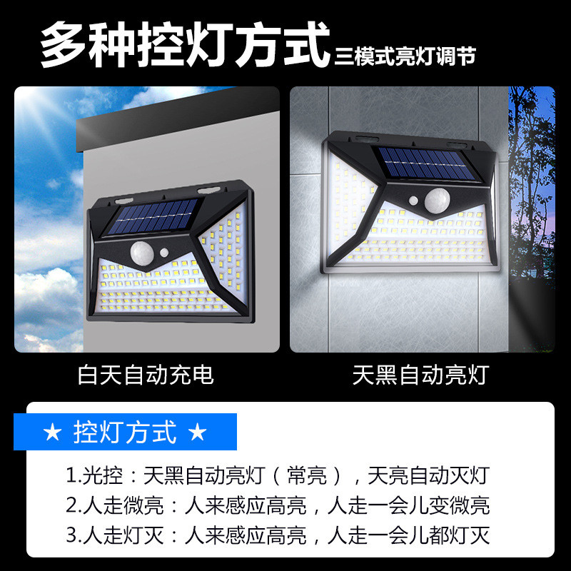 新款太阳能庭院灯户外三面壁灯人体感应灯家用壁灯防水超亮led灯 - 图2