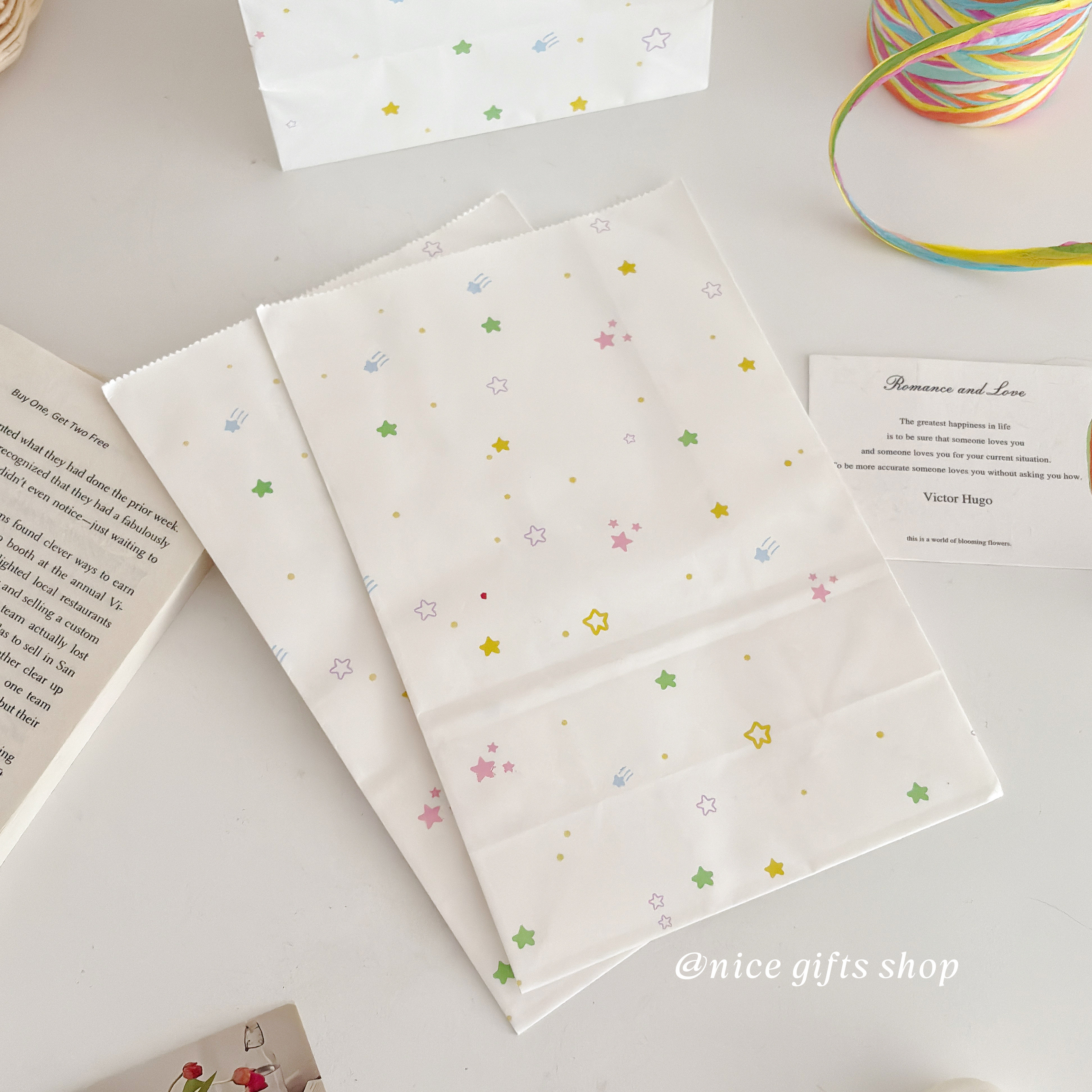 ins彩色星星牛皮纸袋出卡打包袋氛围感礼物收纳袋烘焙面包平口袋,淘宝优惠券,粉丝福利购,淘宝优惠卷