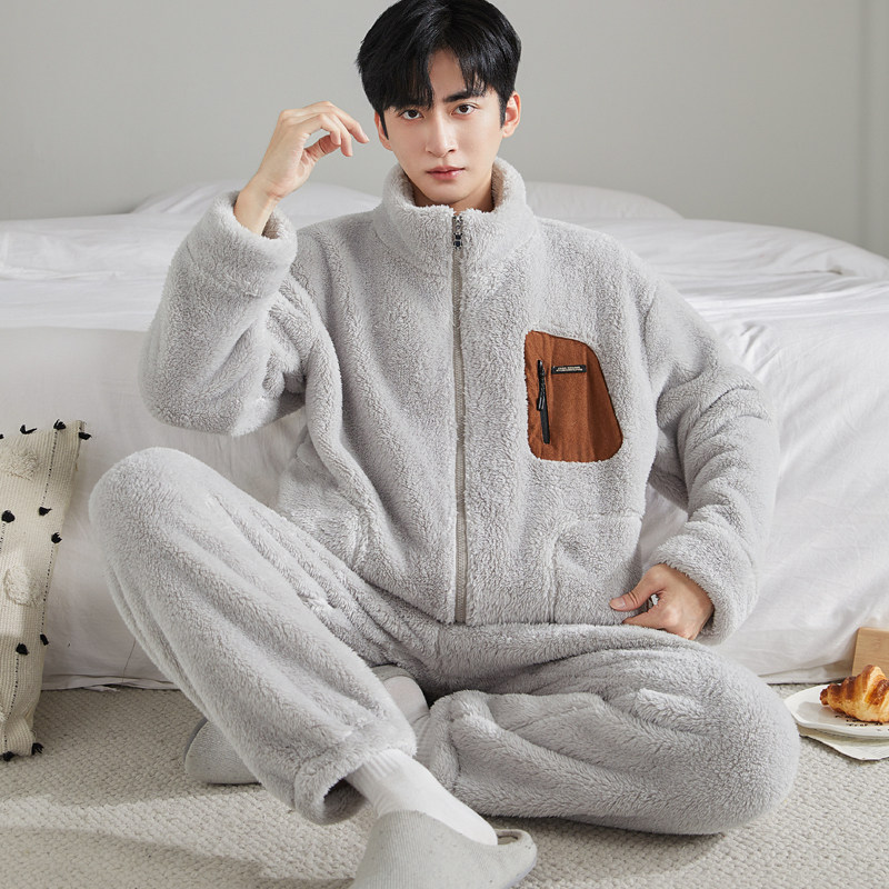 睡衣男秋冬季珊瑚绒加绒加厚保暖青年卡通拉链男款冬天家居服套装,淘宝优惠券,粉丝福利购,淘宝优惠卷