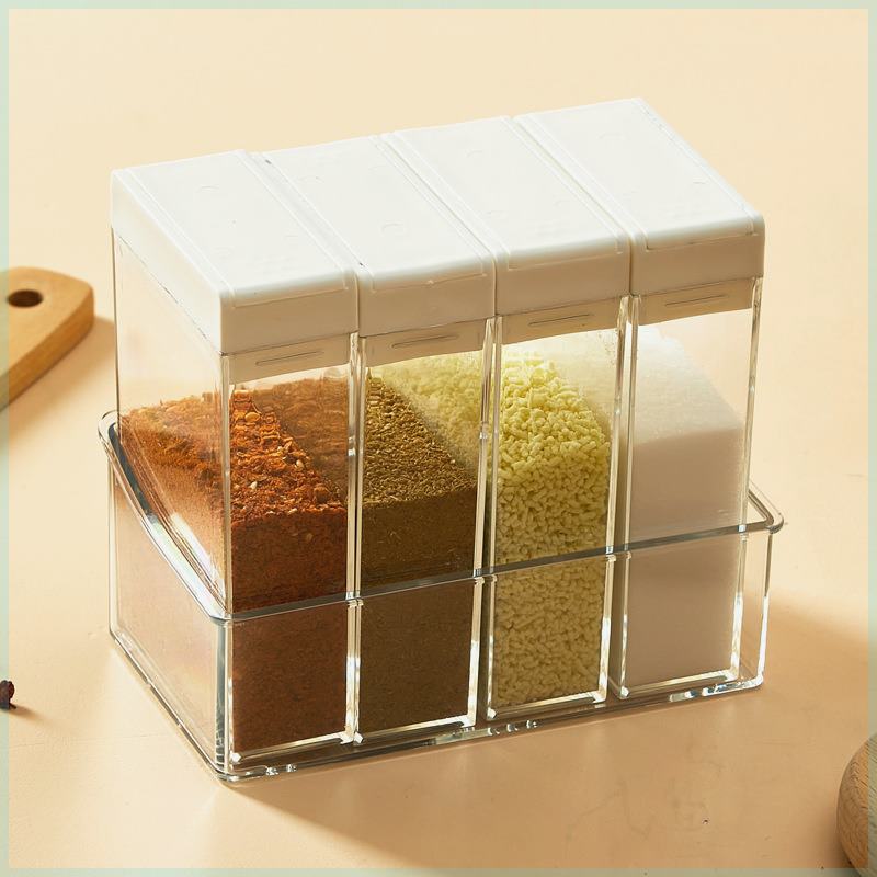 调料盒组合套装家用厨房用品盐糖味精四格收纳多格调味罐调味盒 - 图0