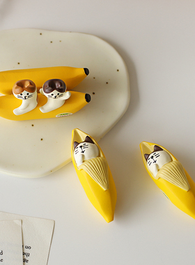 香蕉猫咪名片卡座树脂摆件礼物