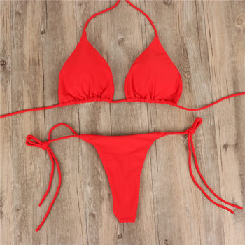 ເອີຣົບແລະອາເມລິກາໃຫມ່ bikini ສີແຂງ lace-up thong ຮ້ອນຂາຍຫຼາຍສີ sexy swimsuit ແມ່ຍິງແຍກ bikini