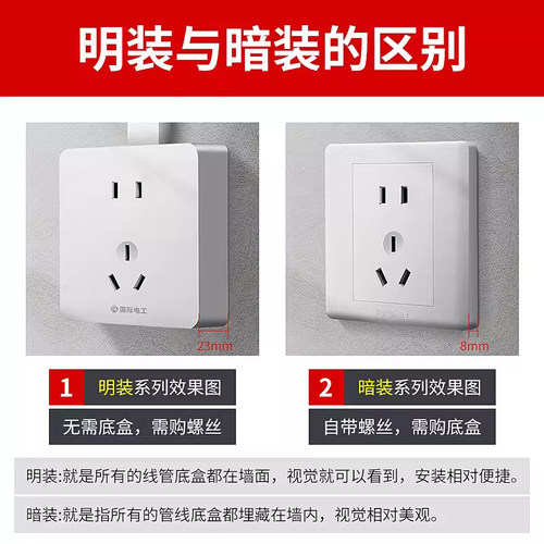 国际电工明装开关超薄明线明盒插座墙壁一开五孔16a空调插座家用 - 图1