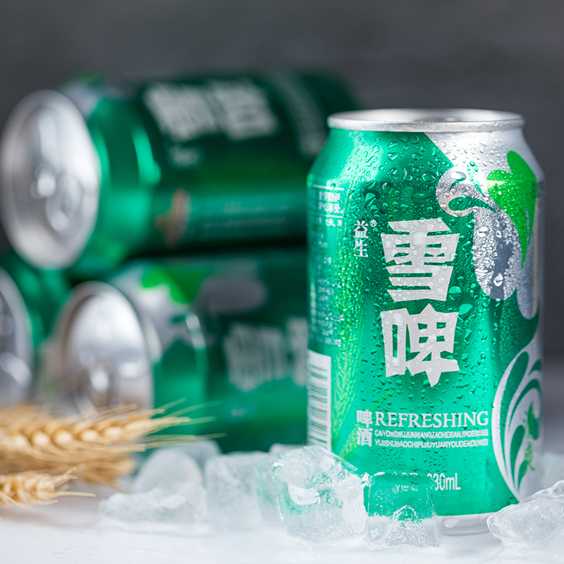 益生啤酒雪啤330ml*24罐整箱罐装麦汁浓度8度国产清爽易拉罐特价 - 图1