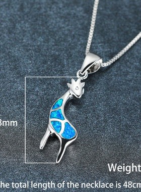 新款欧美时尚蓝色澳宝长颈鹿项链跨境热卖气质动物吊坠锁骨链