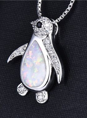 新款热卖win 白金蓝色小众百搭澳宝企鹅项链复古时尚个性锁骨链