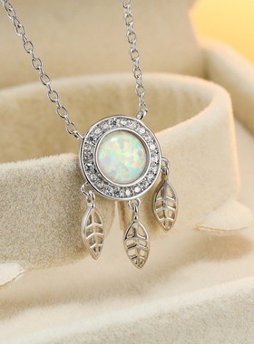 新款跨境欧美轻奢风满钻白金蓝白色圆澳宝流苏女式百搭项链