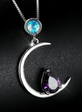 新款欧美跨境白色圆形澳宝镶水滴形彩色钻项链百搭女小众简约首饰