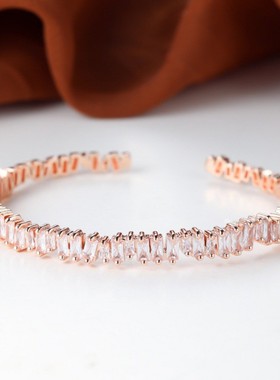 新款跨境热卖shein镶锆石镶钻满圈错位满钻开口手镯欧美时尚个性