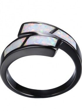 新款跨境个性简约时尚黑金白色澳宝戒指女式气质百搭指环