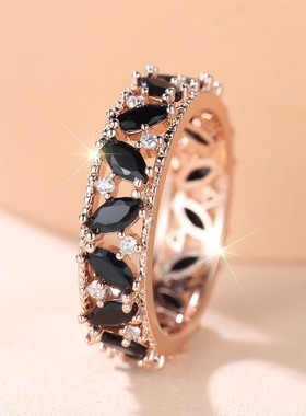 新款跨境玫瑰金马眼黑色满圈戒指简约小众轻奢戒指厂家