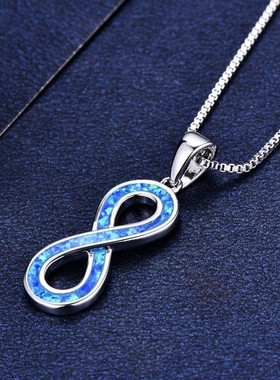 新款跨境亚马逊个性S925白色蓝色澳宝8字形项链女式百搭锁骨链