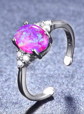 新款亚马逊 白金椭圆形紫色奥宝开口戒指 时尚复古