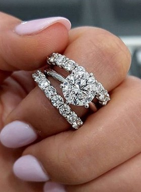 新款时尚OL三套戒 欧美奢华周年庆典佩戴五爪镶嵌戒指