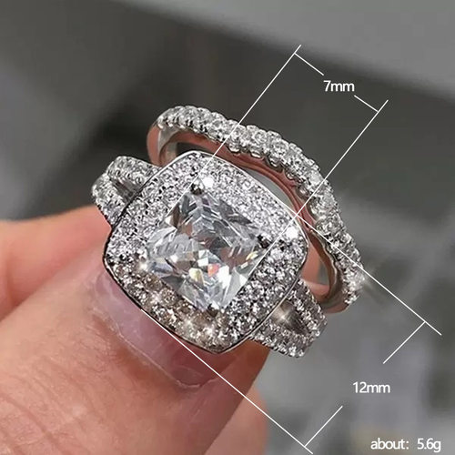 新款欧美网红ins风套戒精美锆石方钻两件套戒指结婚纪念日礼物 - 图3