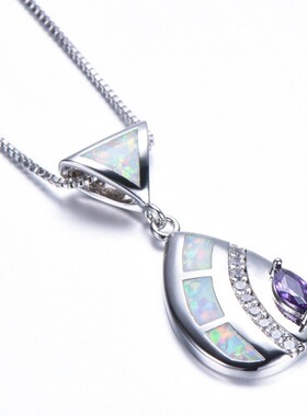 新款亚马逊欧美时尚马眼三角形蓝色奥宝吊坠项链个性简约