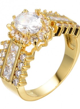 新款欧美黄金 紫色椭圆锆石戒指微镶电镀指环国际