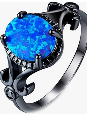 新款跨境SHEIN欧美时尚戒指夸张豪华复古印花随园澳宝蓝色热卖戒