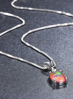 新款跨境热卖椭圆形白色奥宝白钻项链情侣吊坠气质轻奢锁骨链饰品