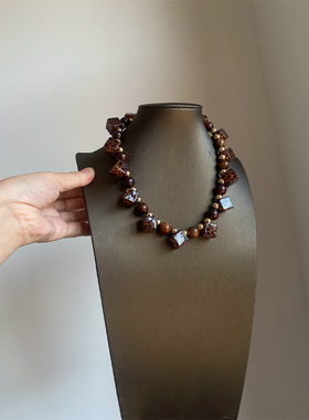 好特别！方块豹纹项链女配饰