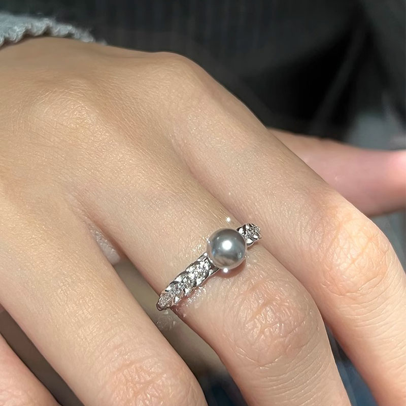 法式仿珍珠戒指女小众设计轻奢指环时尚气质高级感素圈独特食指戒 - 图0