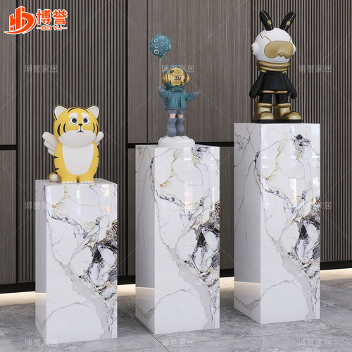 大理石工艺品摆件底座增高台客展厅酒店落地装饰岩板花架立柱石墩 - 图0