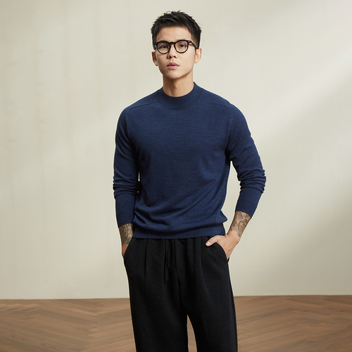 3色可机洗毛衣｜100%美利奴羊毛衫男百搭质感上衣保暖中领微宽松 - 图0