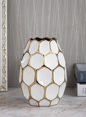 欧式花瓶花器家居摆件金边创意菱形电镀插花摆饰干花花瓶厂家