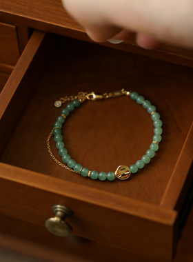 甄我「简兮」东陵玉极细显白小米珠手链新中式国风薄荷绿手串叠戴