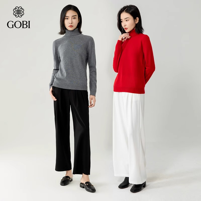 GOBI戈壁秋冬高领双翻领短款毛衣长袖羊绒衫女士打底针织衫WK05 - 图3