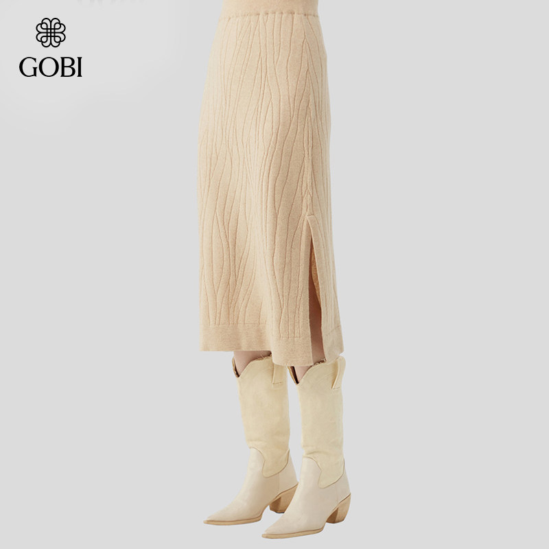 GOBI戈壁秋冬女士时尚简约高级感开叉中长款羊绒女半身裙WK878,淘宝优惠券,粉丝福利购,淘宝优惠卷