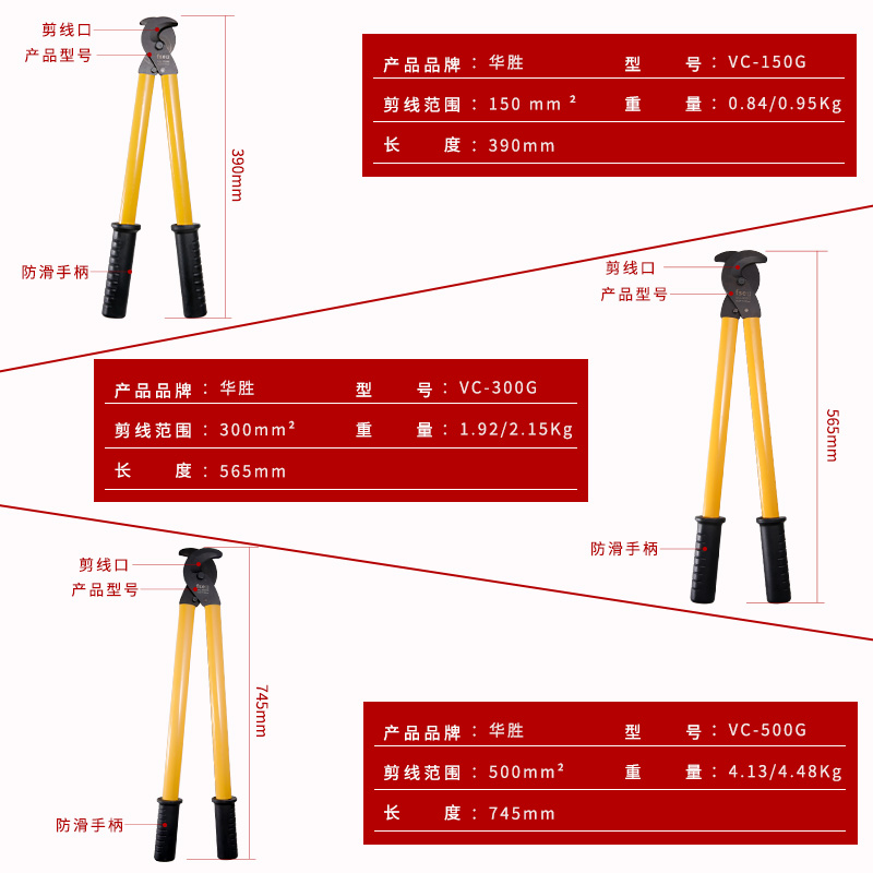 华胜长臂电缆断线钳电工电览剪线钳剪电缆电线专用剪VC150G-500G - 图1