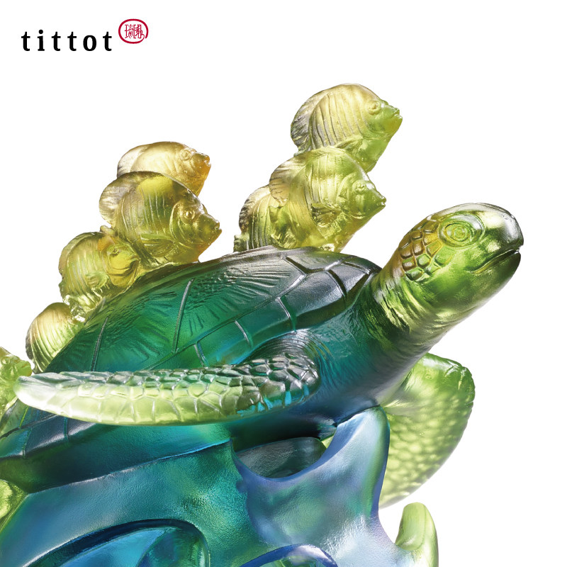 琉园(tittot)作品琉璃龟摆件工艺品畅怀爽飒礼赠国际友人喜乐优游