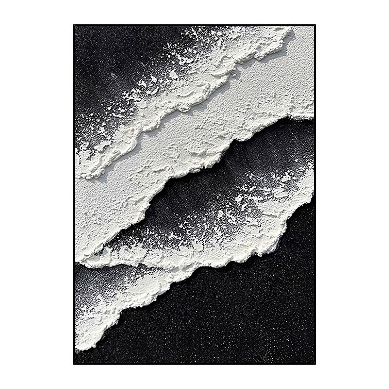 肌理客厅装饰画黑白海浪抽象玄关走廊过道落地挂画轻奢高级感壁画-图3