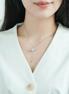 堤喜纯银天使翅膀吊坠项链爱心