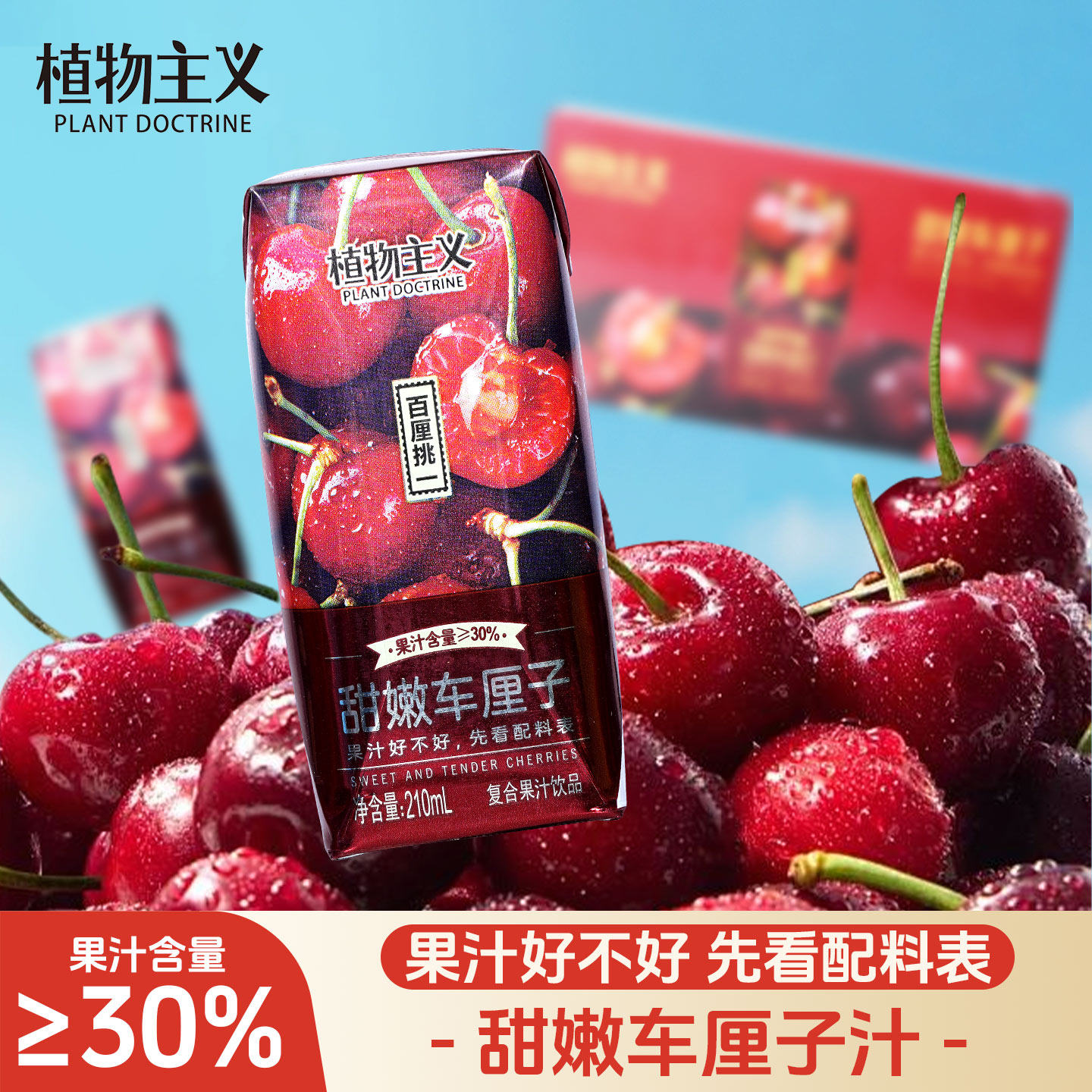 【植物主义】苹果汁杨梅汁芭乐汁凤梨汁车厘子汁整箱210ml*12瓶