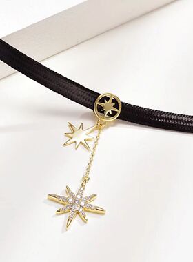 甜酷美拉德八芒星choker颈链pu皮项链女小众设计感高级项圈锁骨链