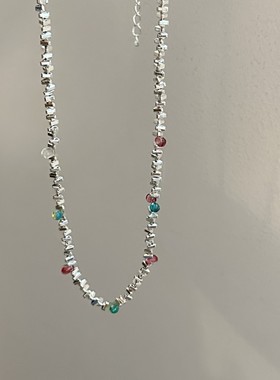 ins博主同款彩色水滴拼接项链女新款潮个性碎银子彩色串珠锁骨链