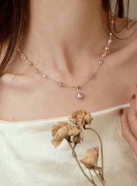 珍珠项链奢小众女款轻奢气质时尚闪耀切面水晶锁骨链瑞丽百搭饰品