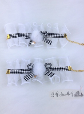 lolita双子爱丽丝姐妹手作小物黑白格发带kc蝴蝶结边夹手袖项链