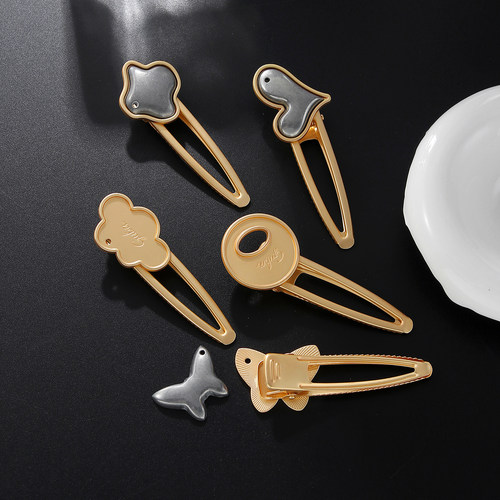 非遗宋锦diy发夹带盖底胚底托鸭嘴夹星星月亮小动物发饰合金配件 - 图0