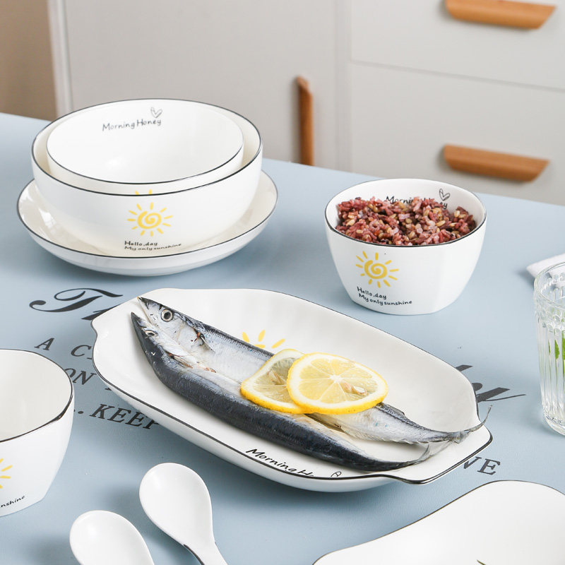 碗盘碗筷碗碟套装北欧家用陶瓷餐具盘子碗创意网红菜盘饭碗具组合
