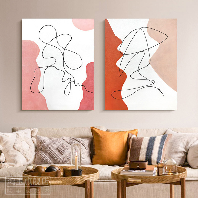 原创手绘极简现代装饰画侘寂风玄关客厅黑白抽象挂画简约线条油画,淘宝优惠券,粉丝福利购,淘宝优惠卷