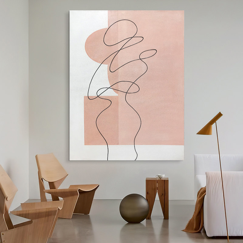 原创手绘极简现代装饰画侘寂风玄关客厅黑白抽象挂画简约线条油画,淘宝优惠券,粉丝福利购,淘宝优惠卷