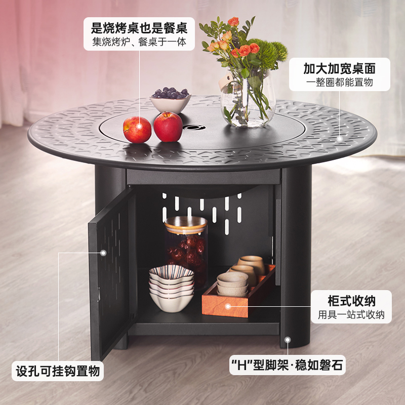 户外烧烤桌储物围炉煮茶家用室内烤火炉民宿阳台烧烤炉木炭烤火盆 - 图1